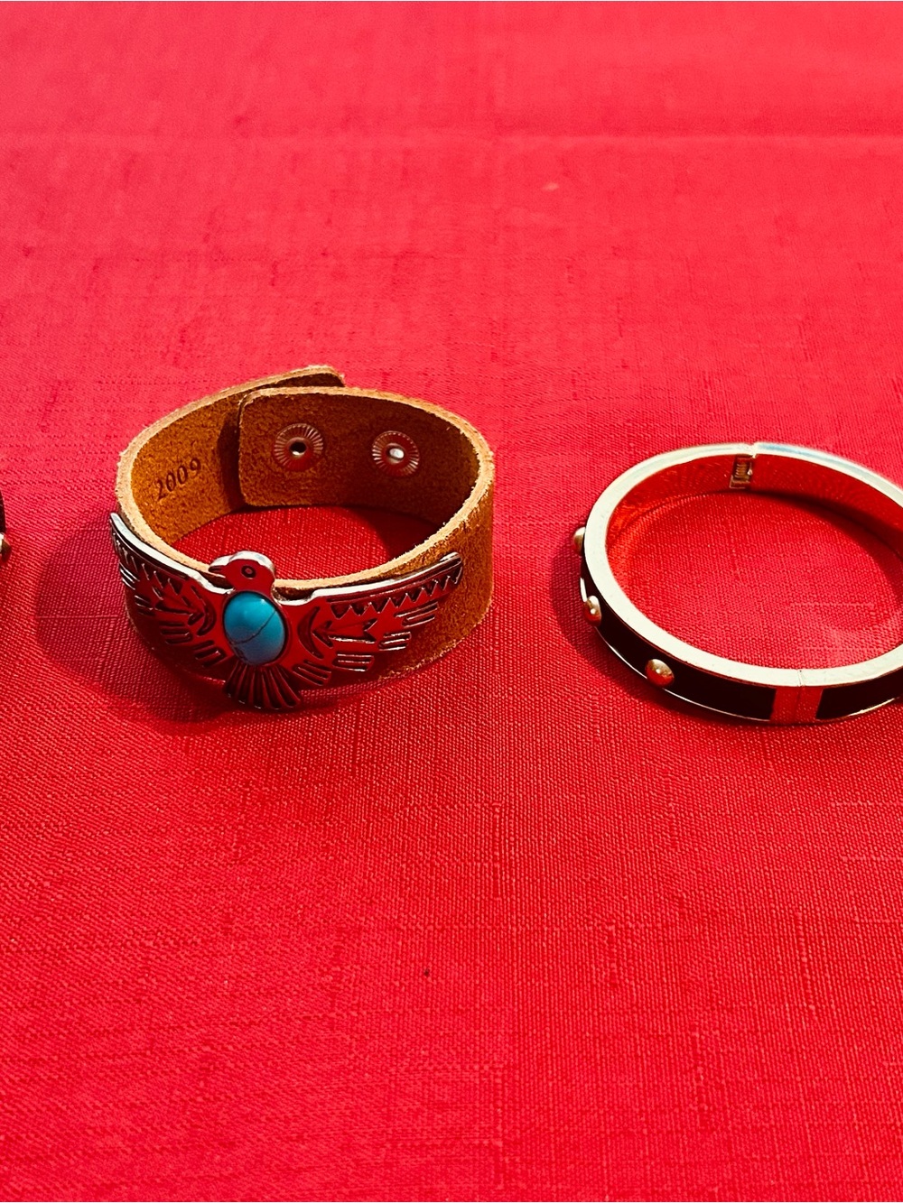 Boho & Edgy Bangle Bracelet Bundle - Leather Turquoise Studded 4pc Set